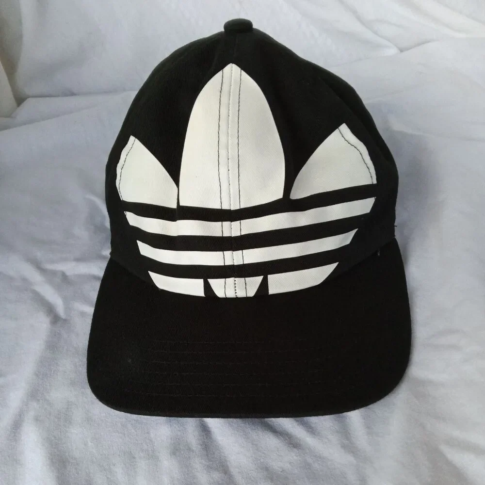 Adidas Hat Cap Adjustable Strap Back Adult Black White Trefoil Logo rarer inside